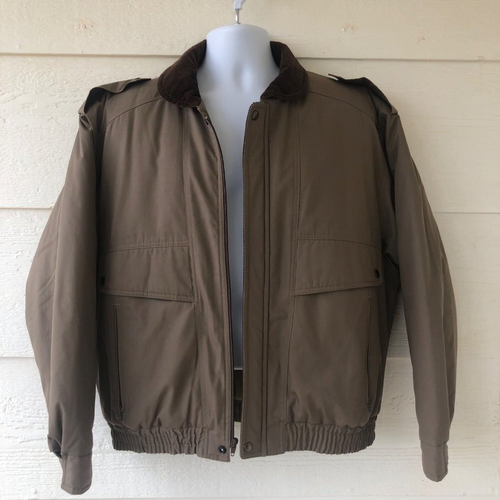 Startown Men’s Barn Coat Size L Taupe with Brown Corduroy Collar & Trim